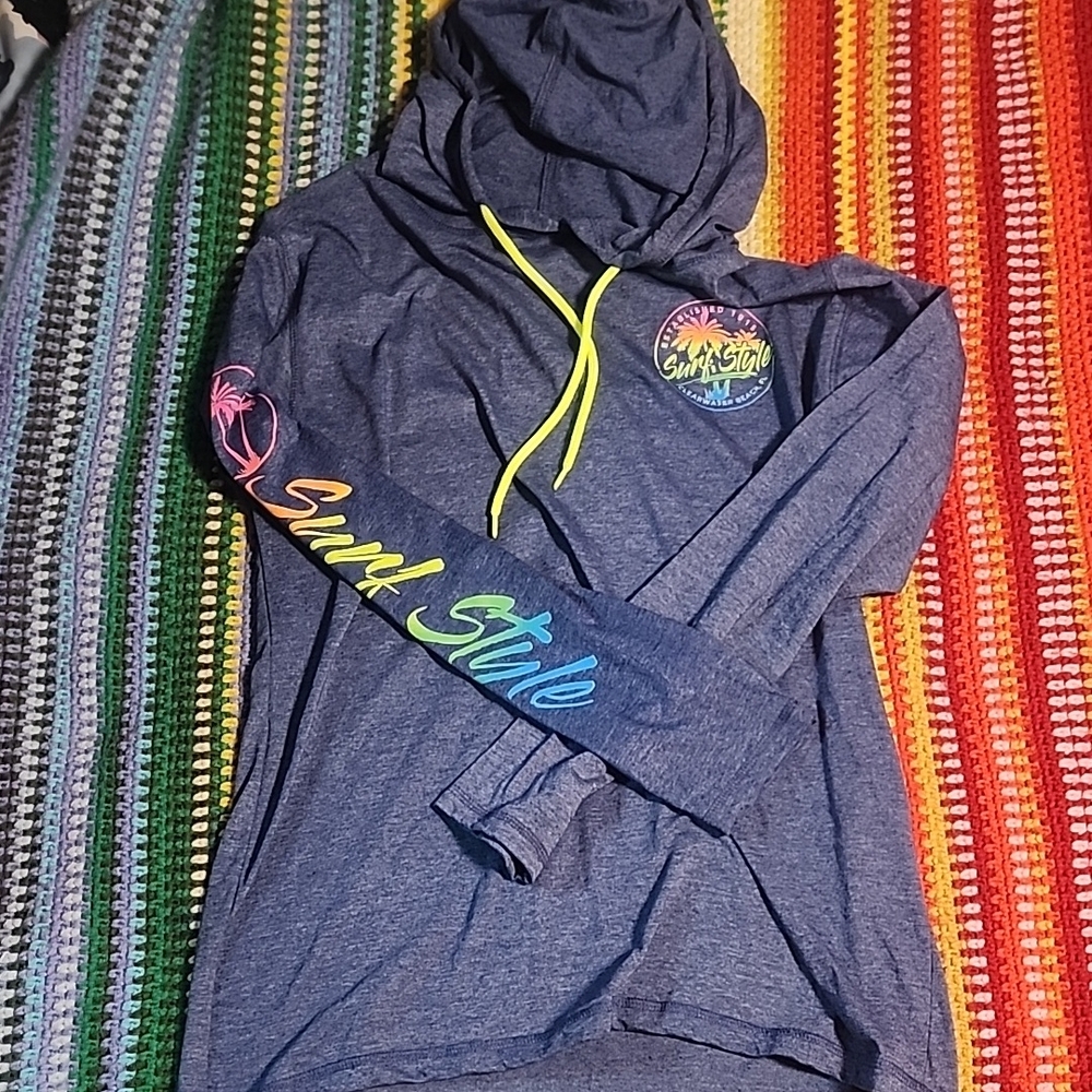 Sun Style Blue Hoodie with Neon Accents